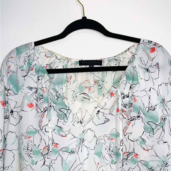 Sanctuary White & Mint Green Floral Print Split Neck Blouse Small Women’s - Picture 2 of 11